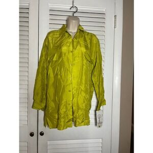 Cedars Chartreuse Green 100% Silk Button Down Long Sleeve Shirt Small